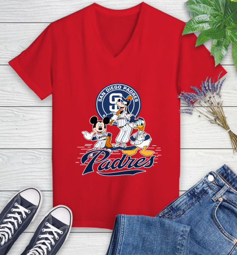 MLB San Diego Padres Mickey Mouse Donald Duck Goofy Baseball T Shirt Women's V-Neck T-Shirt 11