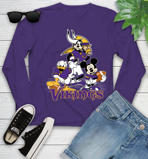 NFL Minnesota Vikings Mickey Mouse Donald Duck Goofy Football Shirt Youth Long Sleeve 4