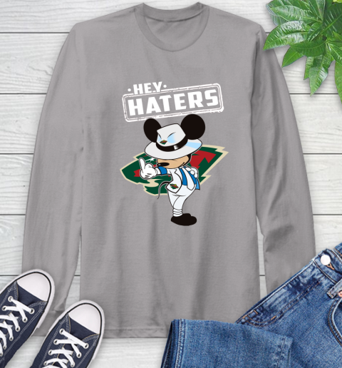 NHL Hey Haters Mickey Hockey Sports Minnesota Wild Long Sleeve T-Shirt 6
