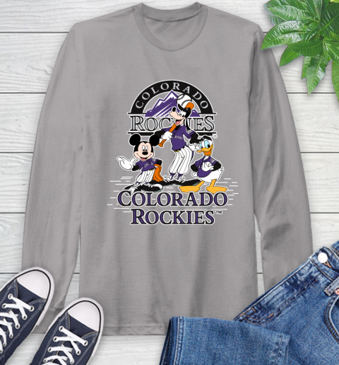 MLB Colorado Rockies Mickey Mouse Donald Duck Goofy Baseball T Shirt Long Sleeve T-Shirt 6