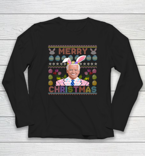 Funny Anti Joe Biden Merry Christmas Ugly Sweater Confused Easter Long Sleeve T-Shirt