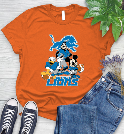 NFL Detroit Lions Mickey Mouse Donald Duck Goofy Football Shirt Women's T-Shirt 3