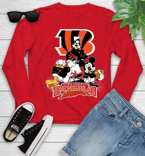 NFL Cincinnati Bengals Mickey Mouse Donald Duck Goofy Football Shirt Youth Long Sleeve 11