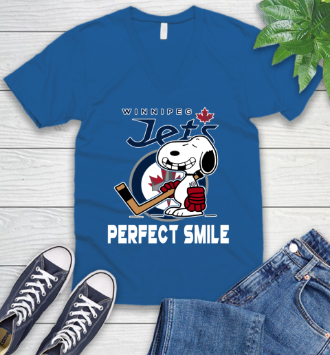 NHL Winnipeg Jets Snoopy Perfect Smile The Peanuts Movie Hockey T Shirt V-Neck T-Shirt 5