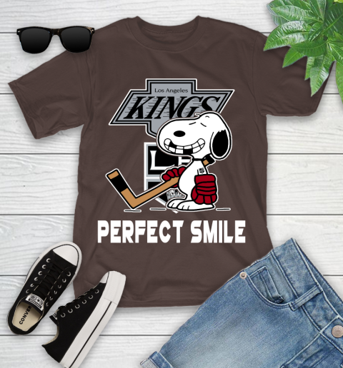 NHL Los Angeles Kings Snoopy Perfect Smile The Peanuts Movie Hockey T Shirt Youth T-Shirt 7