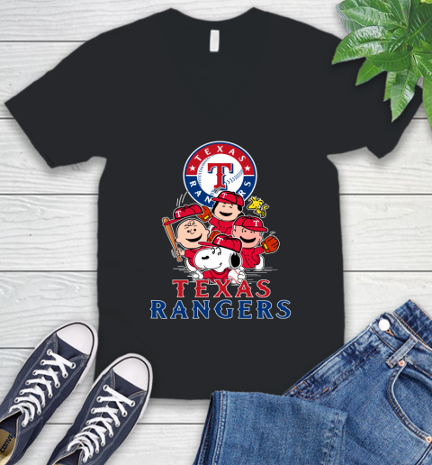 MLB Texas Rangers Snoopy Charlie Brown Woodstock The Peanuts Movie Baseball T Shirt V-Neck T-Shirt