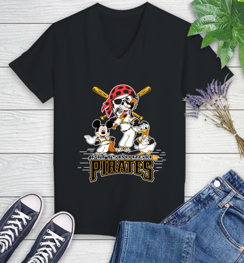 MLB Pittsburgh Pirates Mickey Mouse Donald Duck Goofy Baseball T Shirt Women's V-Neck T-Shirt