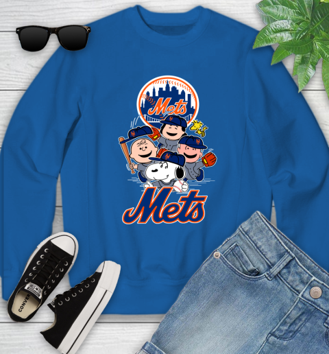 MLB New York Mets Snoopy Charlie Brown Woodstock The Peanuts Movie Baseball T Shirt Youth Sweatshirt 7