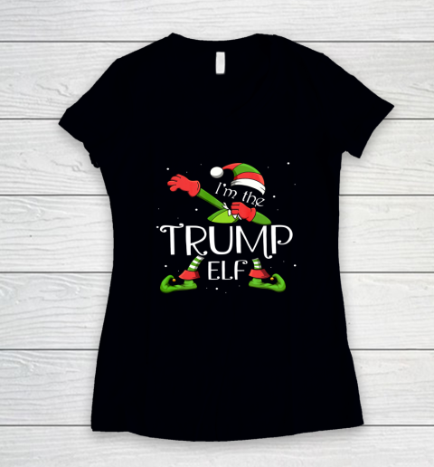 I'm The Trump Elf Dabbing Santa Claus Xmas Christmas Women's V-Neck T-Shirt