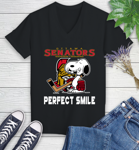 NHL New York Rangers Snoopy Perfect Smile The Peanuts Movie Hockey T Shirt Women's V-Neck T-Shirt