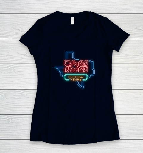 Cyber Rodeo Shirt Elon Musk Giga Texas Tesla Event Women's V-Neck T-Shirt 2