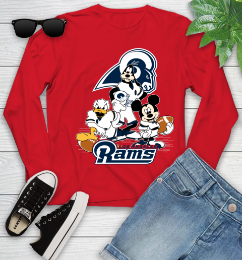 NFL Los Angeles Rams Mickey Mouse Donald Duck Goofy Football Shirt Youth Long Sleeve 11