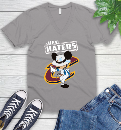 NBA Hey Haters Mickey Basketball Sports Cleveland Cavaliers V-Neck T-Shirt 3