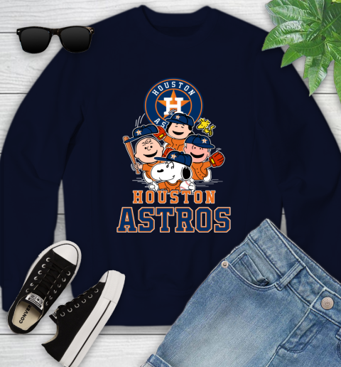 MLB Houston Astros Snoopy Charlie Brown Woodstock The Peanuts Movie Baseball T Shirt Youth Sweatshirt 2