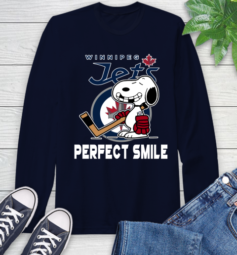 NHL Winnipeg Jets Snoopy Perfect Smile The Peanuts Movie Hockey T Shirt Long Sleeve T-Shirt 3