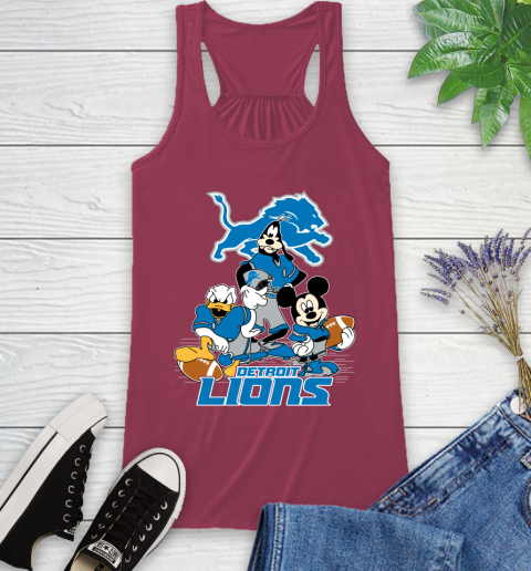 NFL Detroit Lions Mickey Mouse Donald Duck Goofy Football Shirt Racerback Tank 7