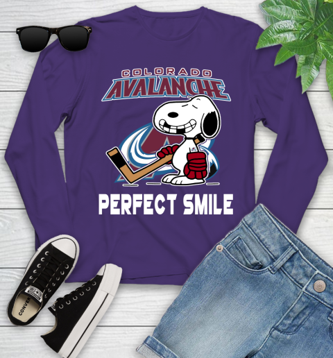 NHL Colorado Avalanche Snoopy Perfect Smile The Peanuts Movie Hockey T Shirt Youth Long Sleeve 4