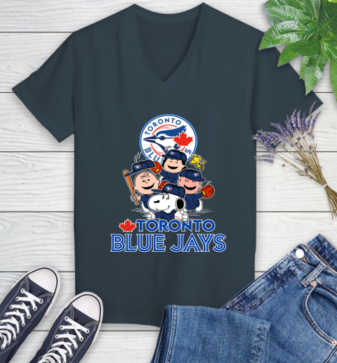 MLB Toronto Blue Jays Snoopy Charlie Brown Woodstock The Peanuts Movie Baseball T Shirt_000 Women's V-Neck T-Shirt 9 MLB Toronto Blue Jays Snoopy Charlie Brown Woodstock The Peanuts Movie Baseball T Shirt_000 Women's V-Neck T-Shirt - Image 9