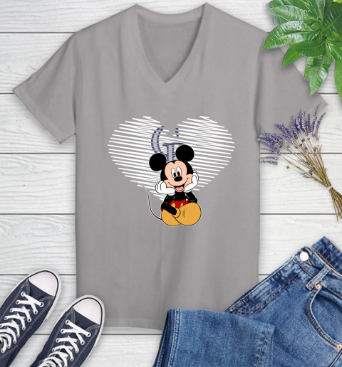 MLB Colorado Rockies The Heart Mickey Mouse Disney Baseball T Shirt_000 Women's V-Neck T-Shirt 4