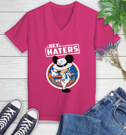 NHL Hey Haters Mickey Hockey Sports New York Islanders Women's V-Neck T-Shirt 9