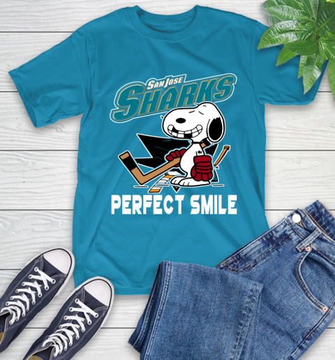 NHL San Jose Sharks Snoopy Perfect Smile The Peanuts Movie Hockey T Shirt T-Shirt 9