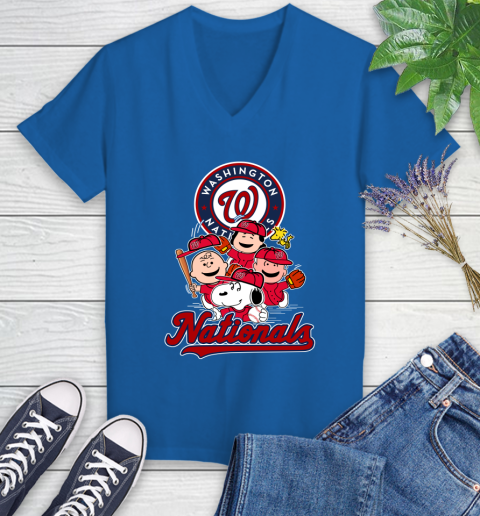 MLB Washington Nationals Snoopy Charlie Brown Woodstock The Peanuts Movie Baseball T Shirt_000 Women's V-Neck T-Shirt 10