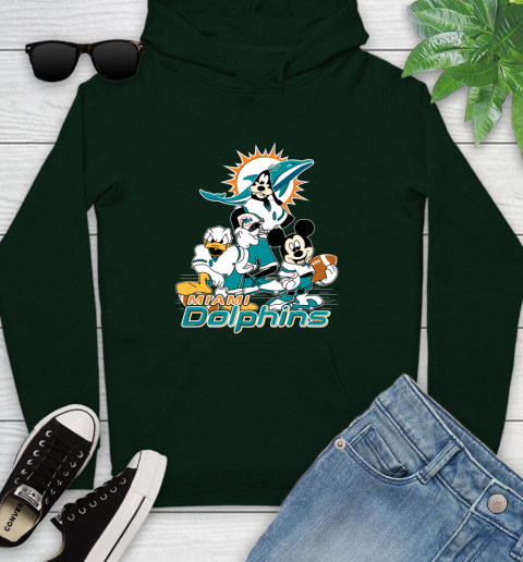 NFL Miami Dolphins Mickey Mouse Donald Duck Goofy Football Shirt Youth Hoodie 14