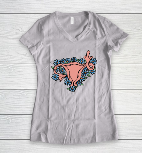 Middle Finger Uterus Pro choice Feminist Women's V-Neck T-Shirt