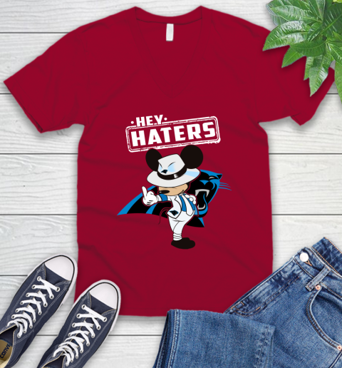 NFL Hey Haters Mickey Football Sports Carolina Panthers V-Neck T-Shirt 7
