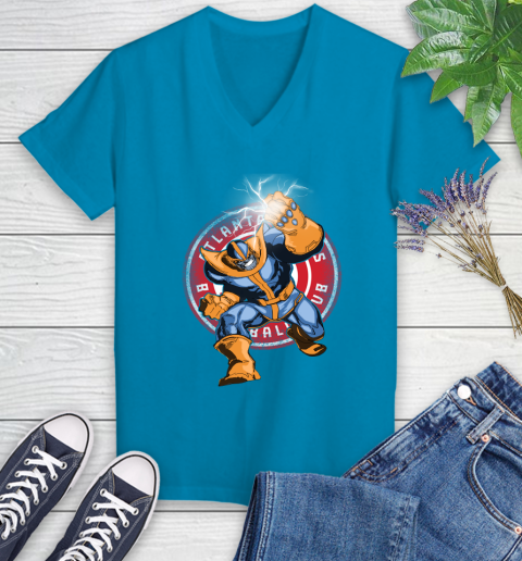 Atlanta Hawks NBA Basketball Thanos Avengers Infinity War Marvel Women's V-Neck T-Shirt 7