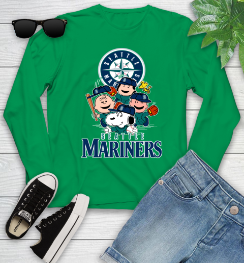 MLB Seattle Mariners Snoopy Charlie Brown Woodstock The Peanuts Movie Baseball T Shirt_000 Youth Long Sleeve 7