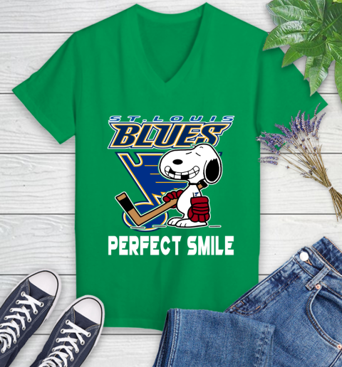 NHL St.Louis Blues Snoopy Perfect Smile The Peanuts Movie Hockey T Shirt Women's V-Neck T-Shirt 5