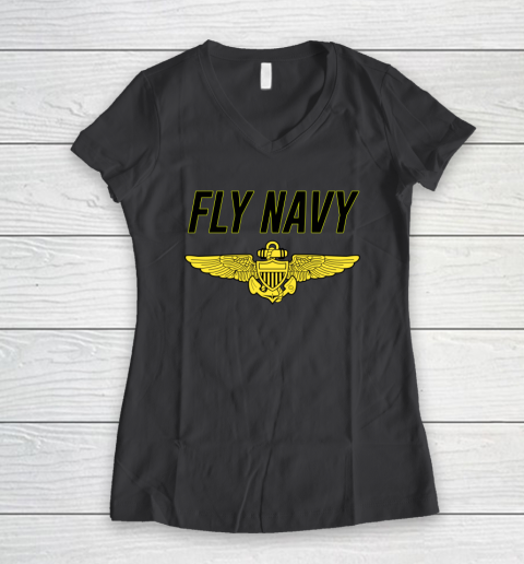 Fly Navy Shirt Pilot Wings Women's V-Neck T-Shirt 11