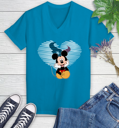 NFL Houston Texans The Heart Mickey Mouse Disney Football T Shirt_000 Women's V-Neck T-Shirt 7