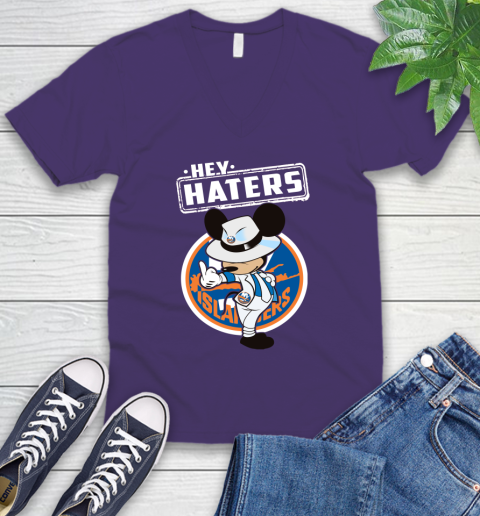NHL Hey Haters Mickey Hockey Sports New York Islanders V-Neck T-Shirt 9