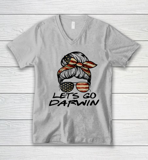 Lets Go Darwin Us Flag Sarcastic V-Neck T-Shirt 2