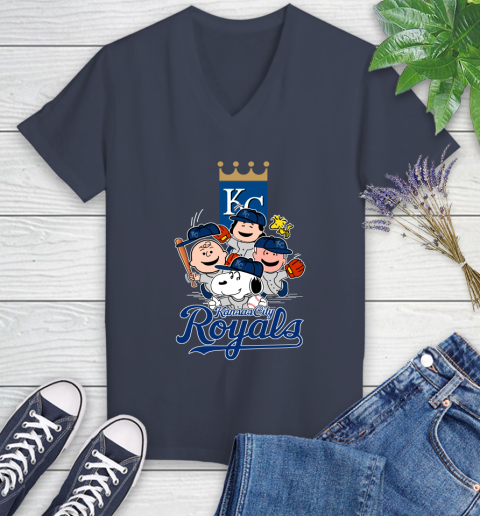 MLB Kansas City Royals Snoopy Charlie Brown Woodstock The Peanuts Movie Baseball T Shirt_000 Women's V-Neck T-Shirt 12