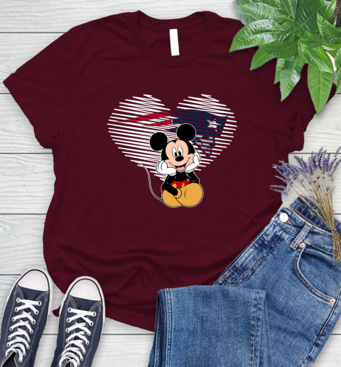 NFL New England Patriots The Heart Mickey Mouse Disney Football T Shirt_000 Women's T-Shirt 7