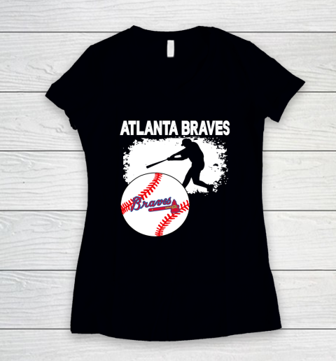 Atlanta Braves Baseball Distressed Game Day Brave Vintage Fan Lover Women's V-Neck T-Shirt