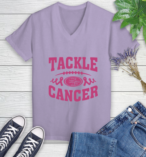 San Francisco 49ers Tackle Breast Cancer Women's V-Neck T-Shirt 14