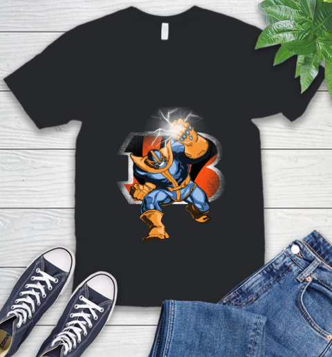 Cincinnati Bengals NFL Football Thanos Avengers Infinity War Marvel V-Neck T-Shirt