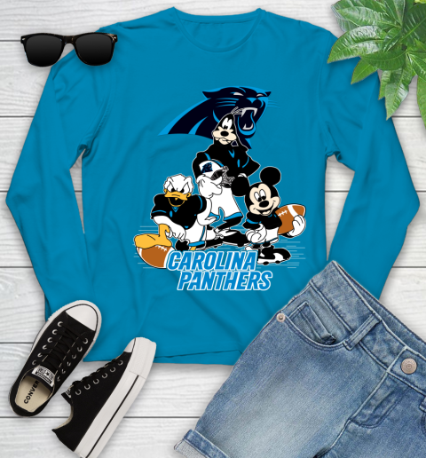 NFL Carolina Panthers Mickey Mouse Donald Duck Goofy Football Shirt Youth Long Sleeve 8