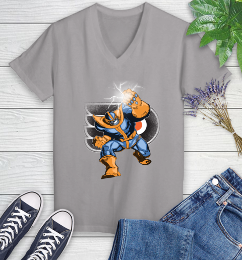 Philadelphia Flyers NHL Hockey Thanos Avengers Infinity War Marvel Women's V-Neck T-Shirt 4