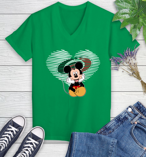 NHL Carolina Hurricanes The Heart Mickey Mouse Disney Hockey Women's V-Neck T-Shirt 5