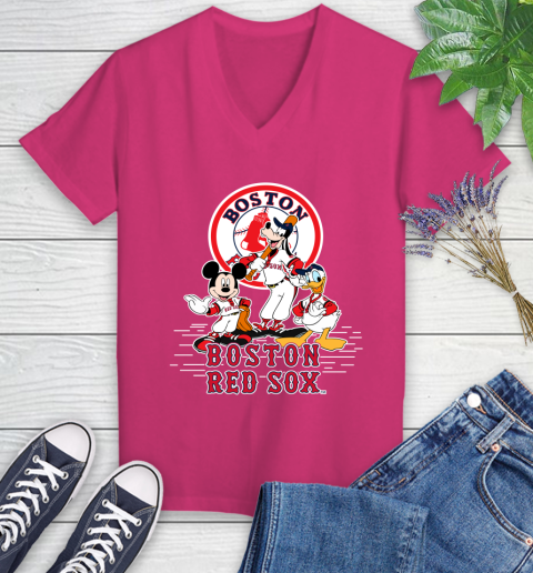 MLB Boston Red Sox Mickey Mouse Donald Duck Goofy Baseball T Shirt Women's V-Neck T-Shirt 9