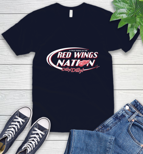 NHL A True Friend Of The Detroit Red Wings Dilly Dilly Hockey Sports V-Neck T-Shirt 2