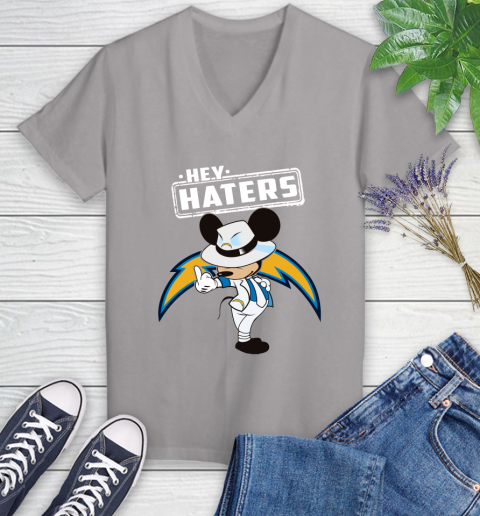 NFL Hey Haters Mickey Football Sports Los Angeles Chargers Women's V-Neck T-Shirt 4