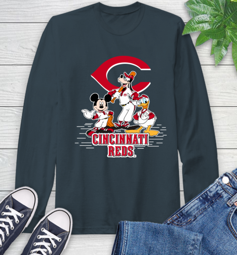 MLB Cincinnati Reds Mickey Mouse Donald Duck Goofy Baseball T Shirt Long Sleeve T-Shirt 9