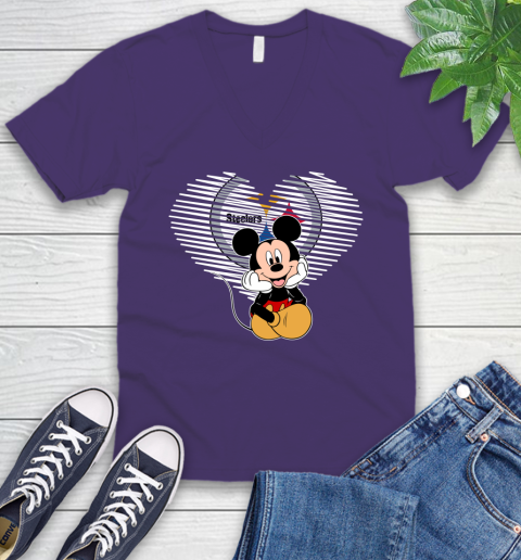 NFL Pittsburgh Steelers The Heart Mickey Mouse Disney Football T Shirt_000 V-Neck T-Shirt 9
