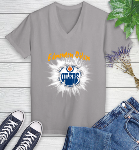 Edmonton Oilers NHL Hockey Adoring Fan Rip Sports Women's V-Neck T-Shirt 4